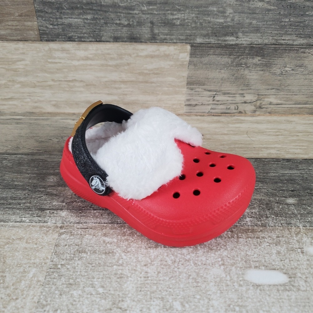 Crocs Classic Lined Clogs Sandals Sz 8 C8 Red Round Toe Slip-On Christmas